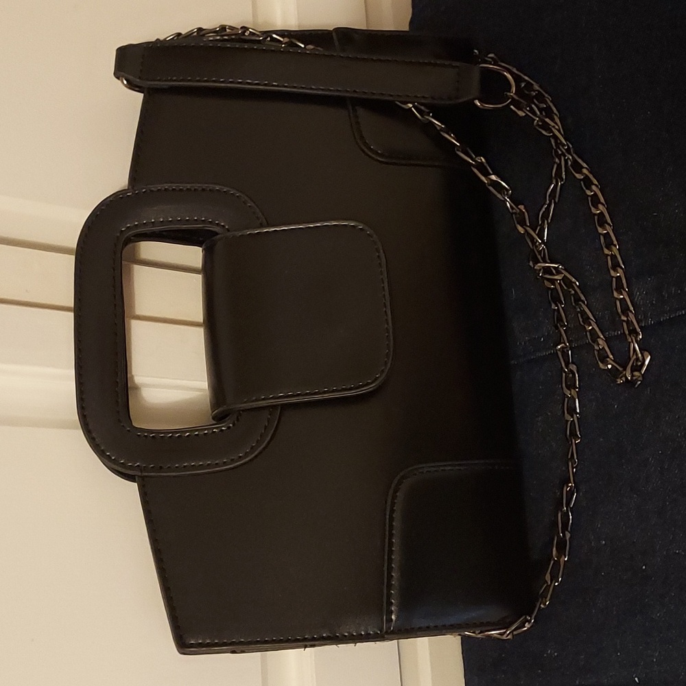 Black Clutch Shoulder bag Crossbody black vegan leather with chain strap